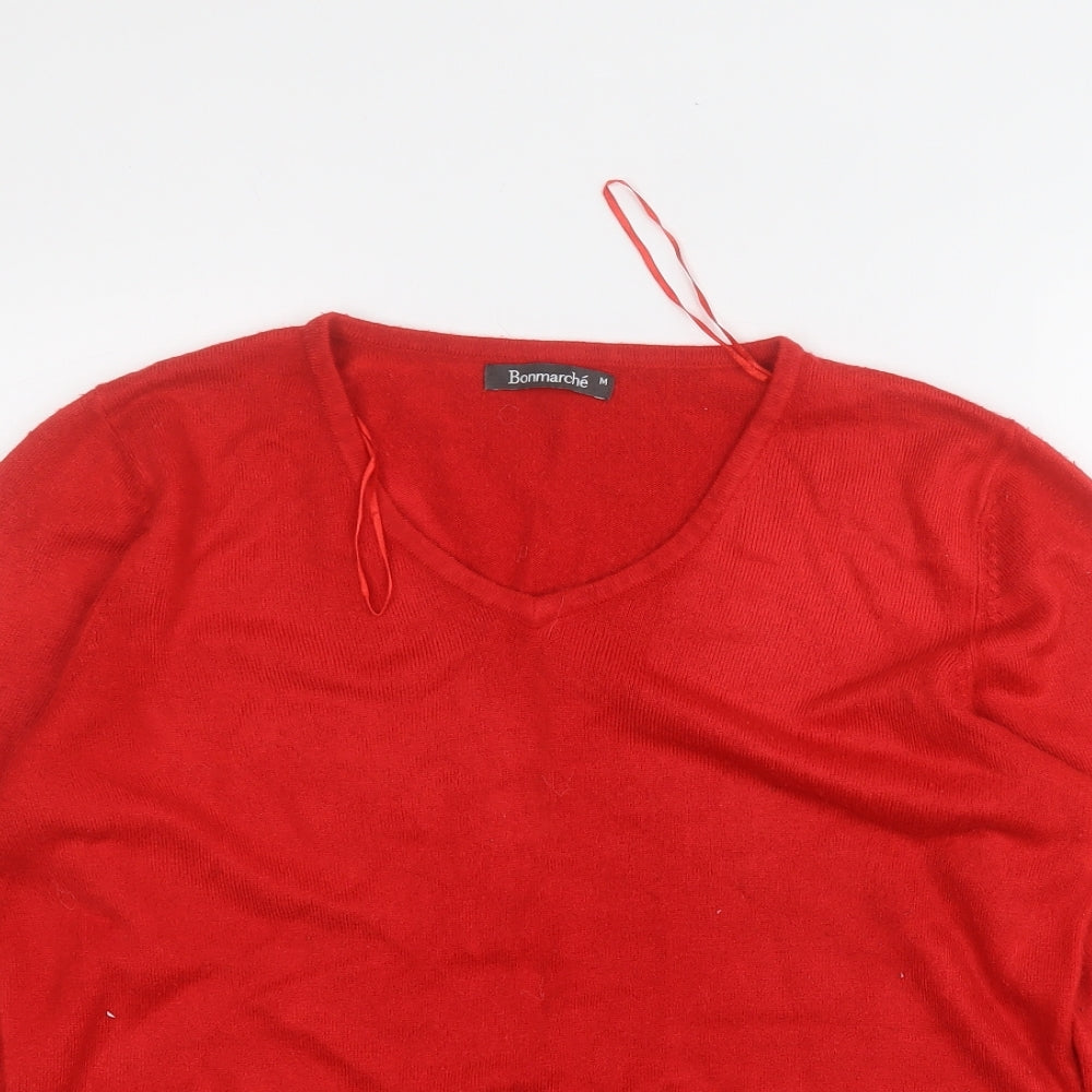 Bonmarché Womens Red V-Neck  Acrylic Pullover Jumper Size M