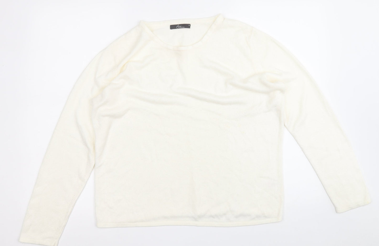 BM Womens White Round Neck  Acrylic Pullover Jumper Size M