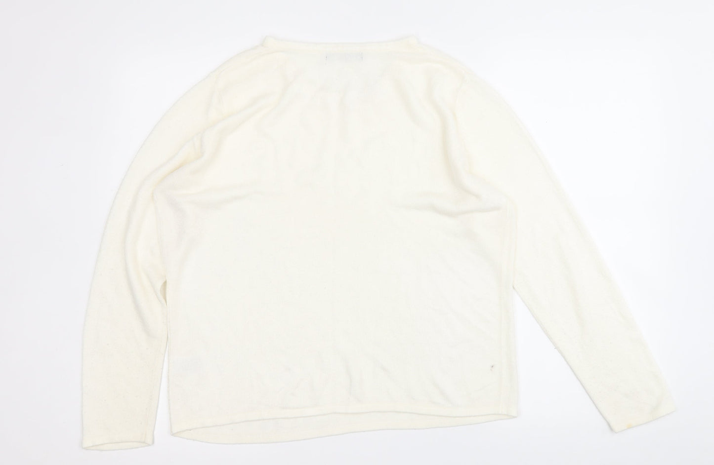 BM Womens White Round Neck  Acrylic Pullover Jumper Size M