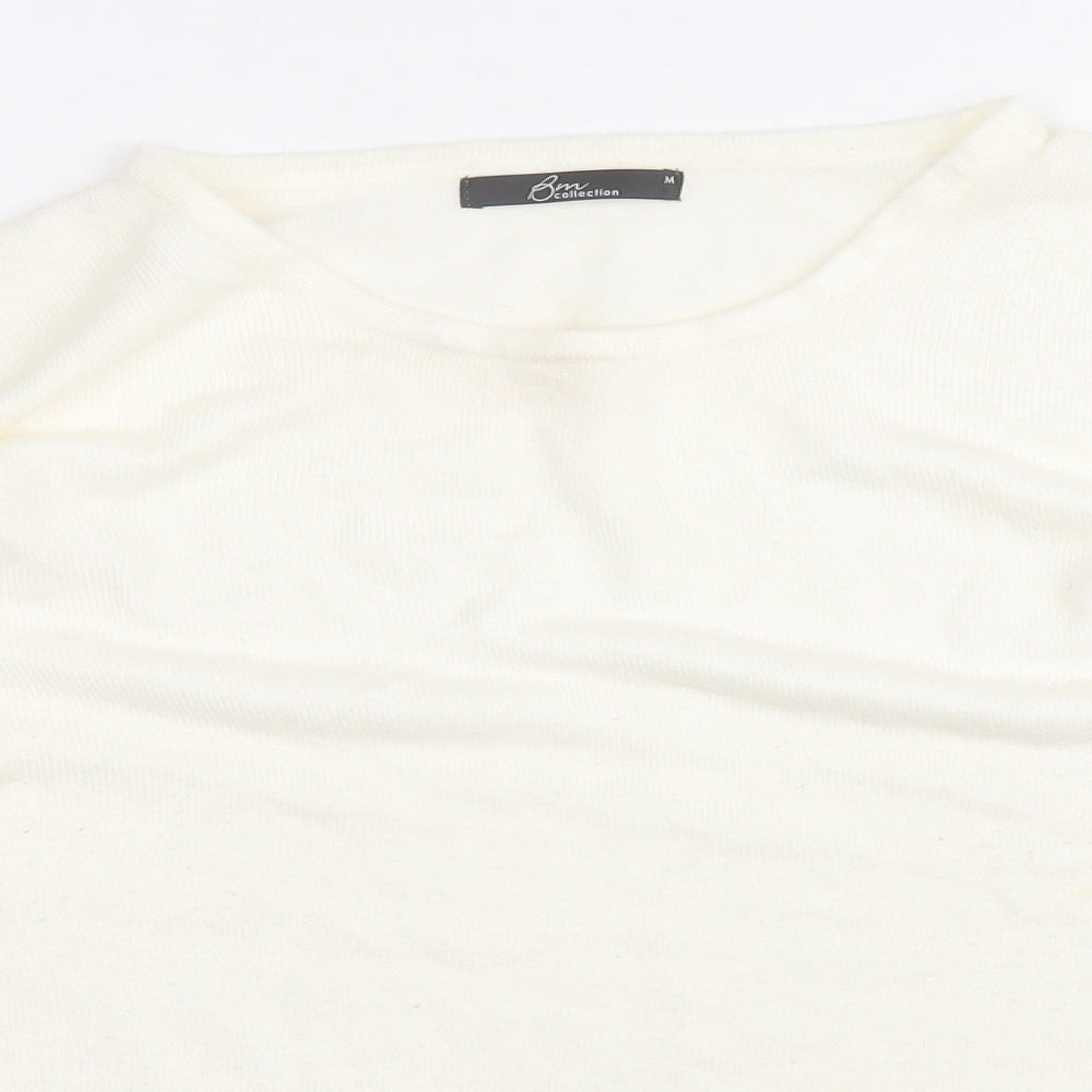 BM Womens White Round Neck  Acrylic Pullover Jumper Size M
