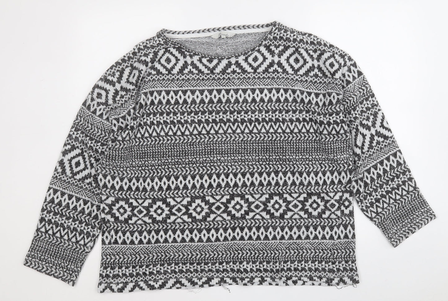 Peacocks Womens Black Round Neck Geometric Polyester Pullover Jumper Size XL