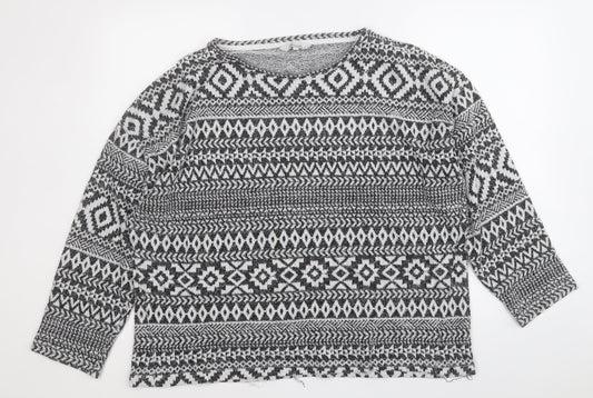 Peacocks Womens Black Round Neck Geometric Polyester Pullover Jumper Size XL