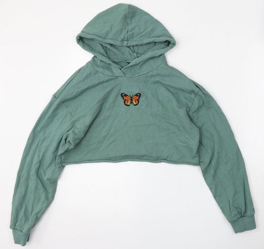 SheIn Womens Green  Cotton Pullover Hoodie Size M