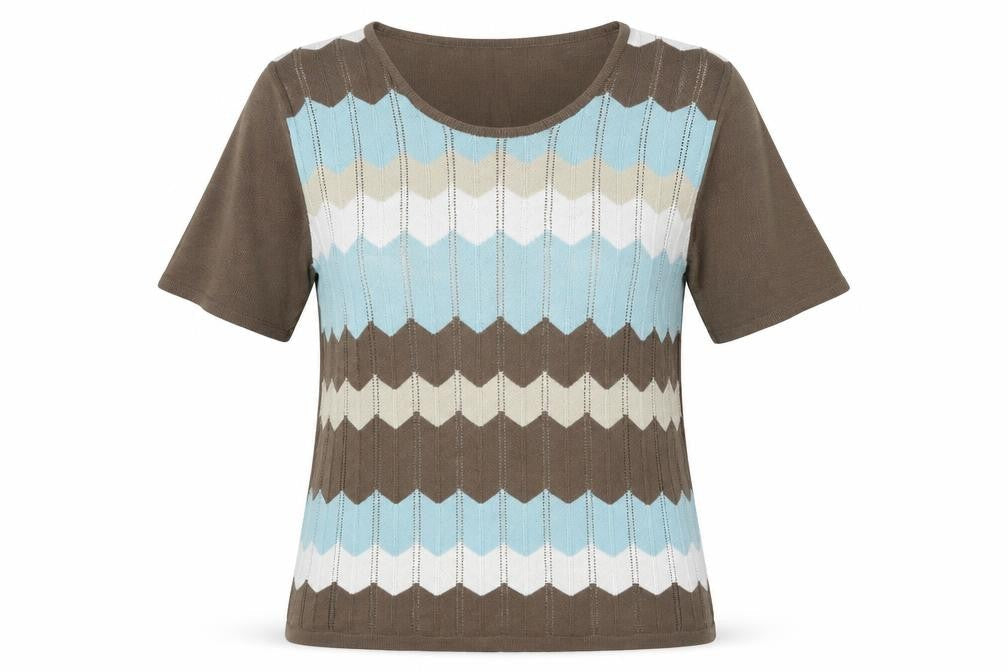 Oscar B Womens Brown Round Neck Geometric Viscose Pullover Jumper Size S