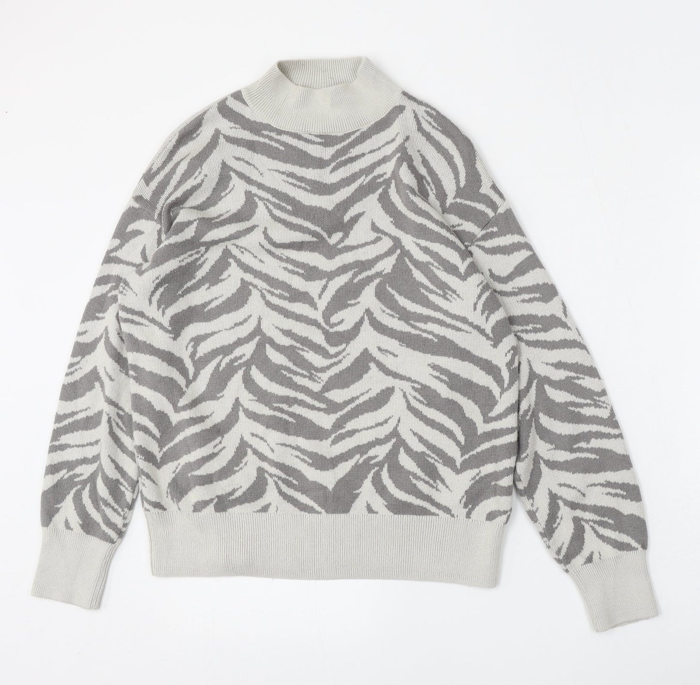 Preworn Womens Multicoloured Mock Neck Animal Print Polyester Pullover Jumper Size L