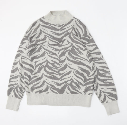 Preworn Womens Multicoloured Mock Neck Animal Print Polyester Pullover Jumper Size L