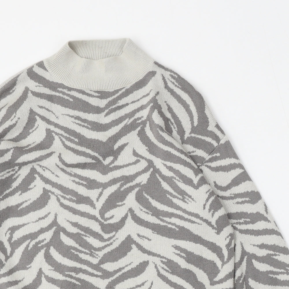 Preworn Womens Multicoloured Mock Neck Animal Print Polyester Pullover Jumper Size L
