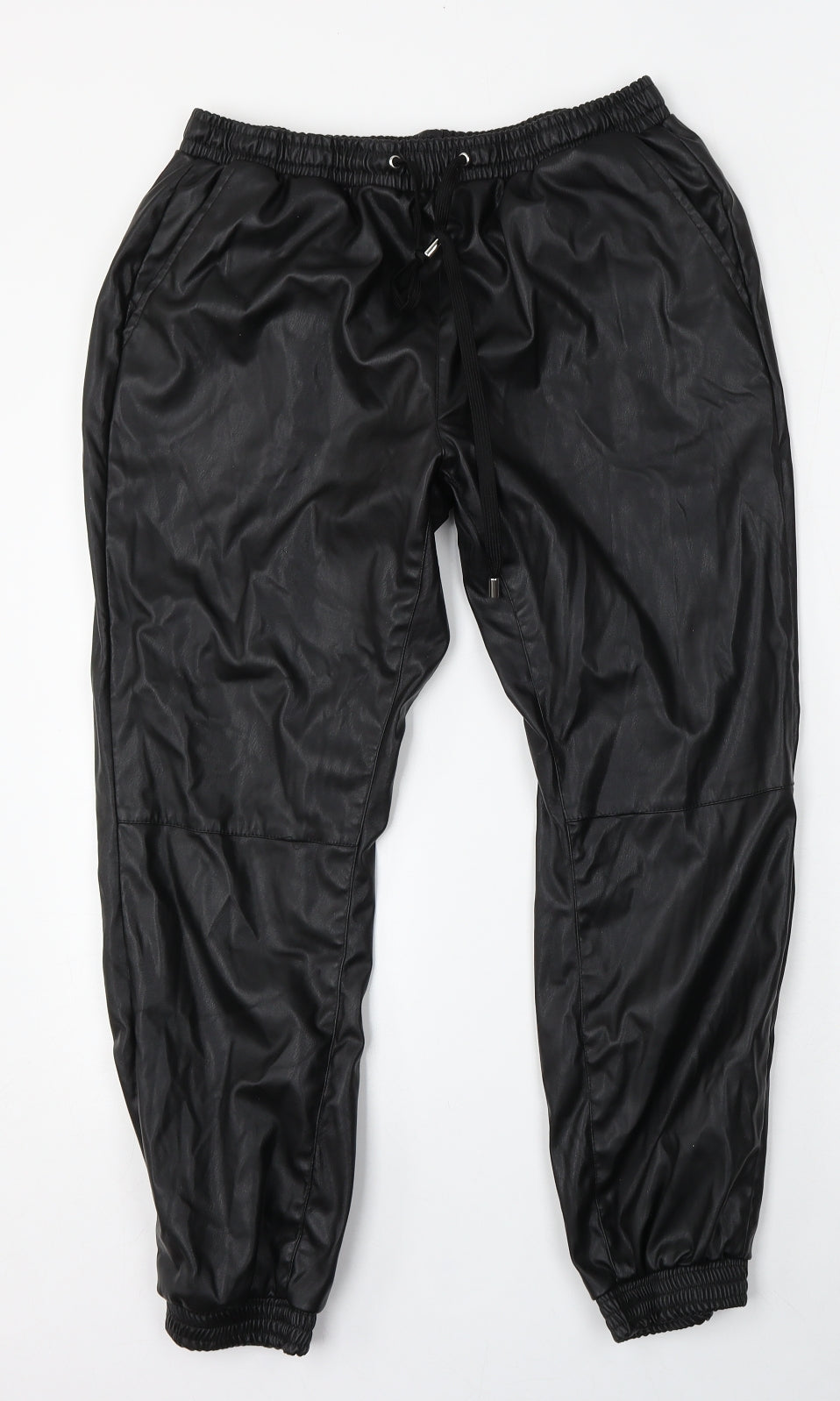 Papaya Womens Black  Polyurethane Trousers  Size 12 L26 in Regular
