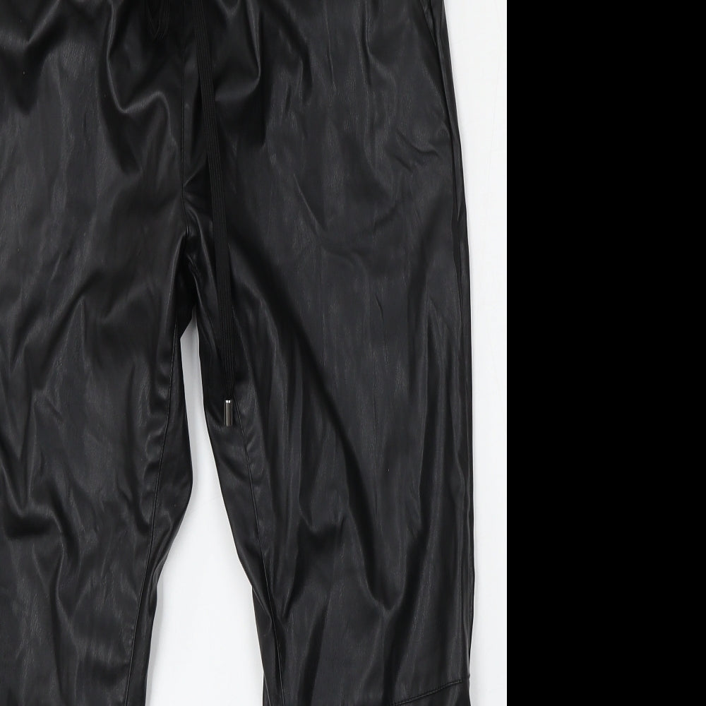 Papaya Womens Black  Polyurethane Trousers  Size 12 L26 in Regular