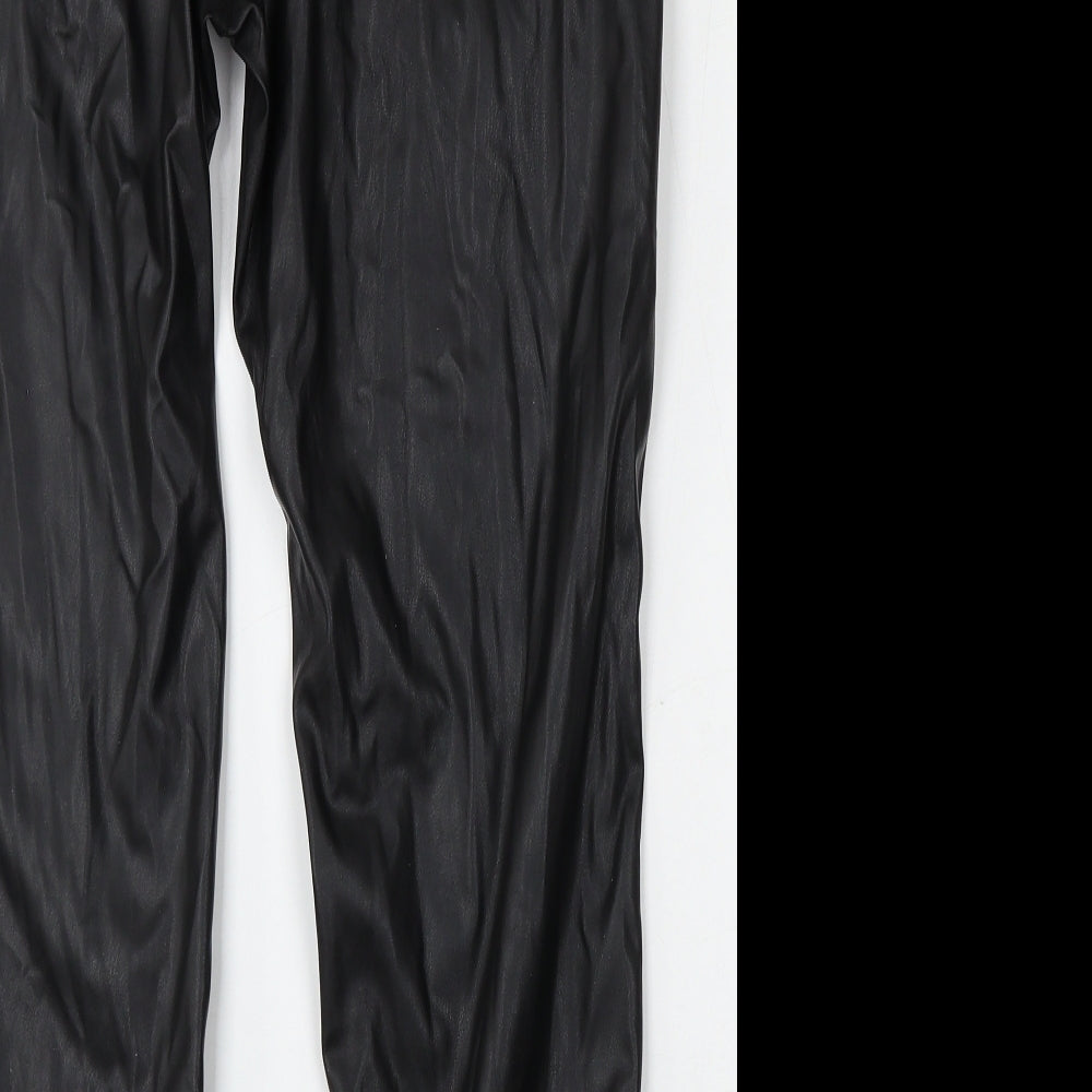 Papaya Womens Black  Polyurethane Trousers  Size 12 L26 in Regular