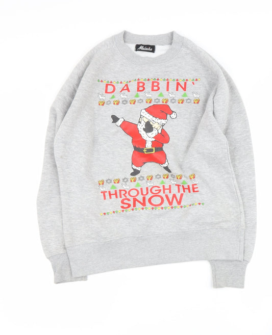 Preworn Womens Grey  Polyester Blend Pullover Sweatshirt Size 12   - Santa