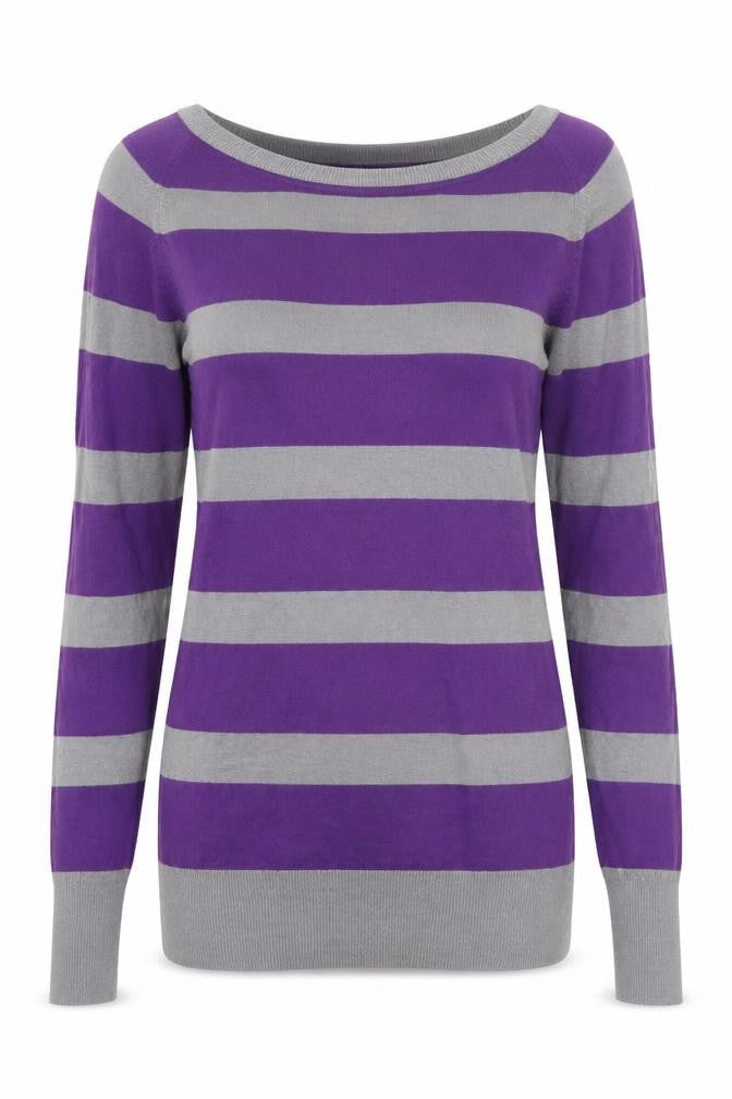 Chilli Pepper Womens Purple Scoop Neck Striped Viscose Pullover Jumper Size S