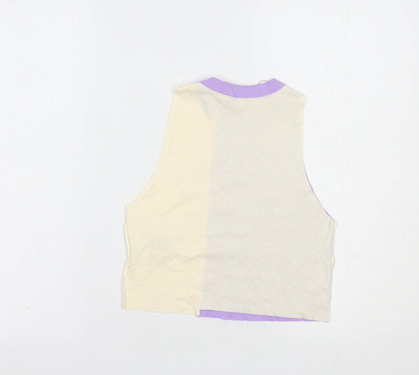 Pull & Bear Womens Ivory  Cotton Cropped Tank Size S Crew Neck - Ohio