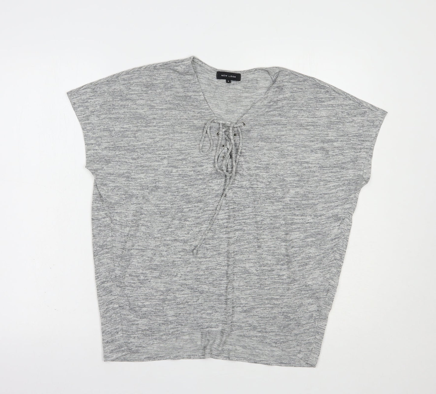 New Look Womens Grey  Viscose Basic Blouse Size S V-Neck