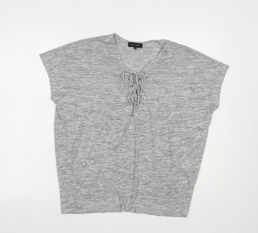 New Look Womens Grey  Viscose Basic Blouse Size S V-Neck