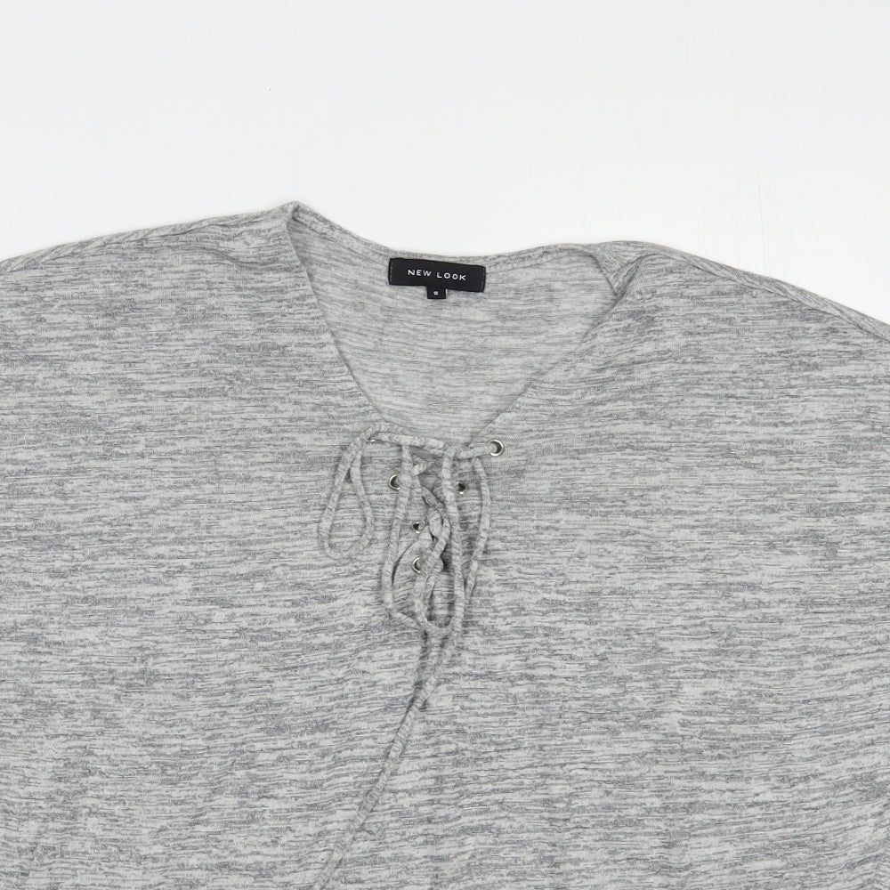 New Look Womens Grey  Viscose Basic Blouse Size S V-Neck