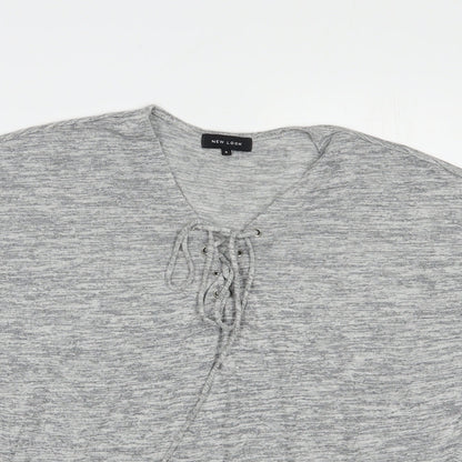 New Look Womens Grey  Viscose Basic Blouse Size S V-Neck