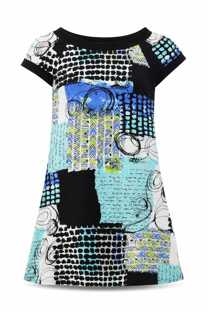 Insolente Womens Multicoloured Geometric Viscose Shift  Size M  Boat Neck Pullover