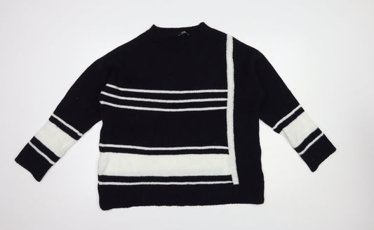 Wallis Womens Blue Crew Neck Striped Acrylic Pullover Jumper Size M