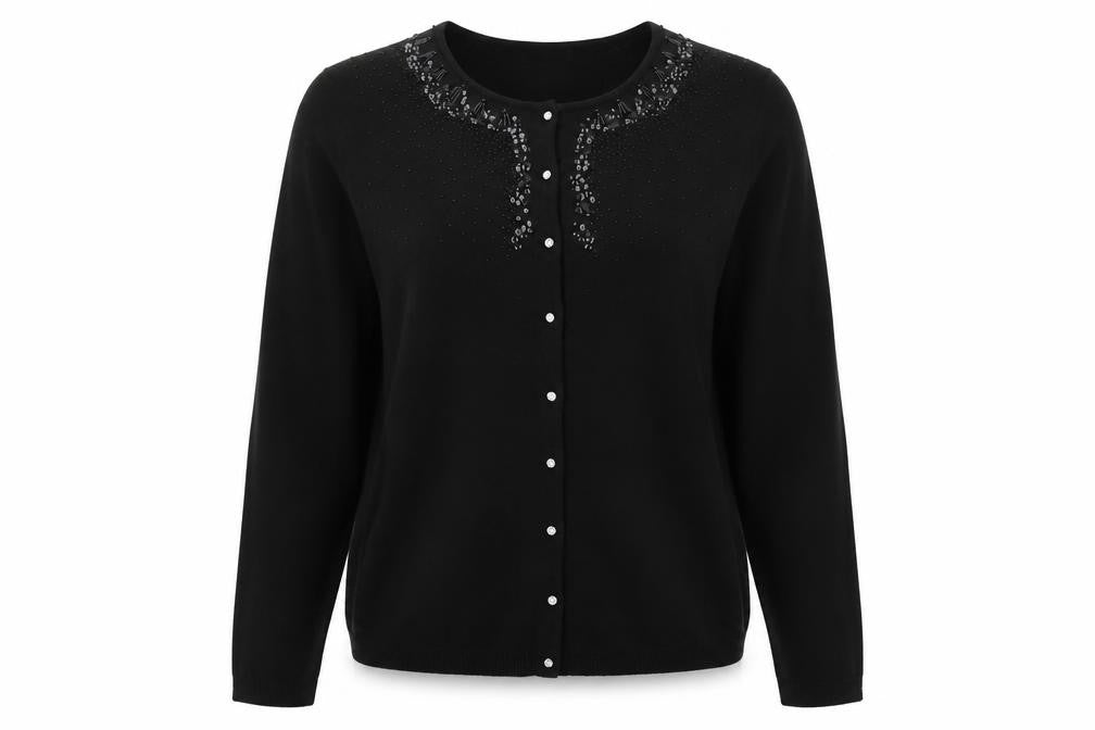 Worthington Womens Black Round Neck  Acrylic Cardigan Jumper One Size