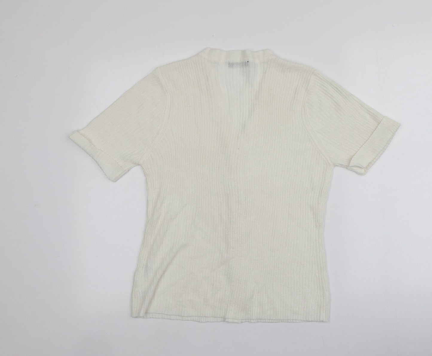 BM Womens Ivory V-Neck  Acrylic Cardigan Jumper Size M
