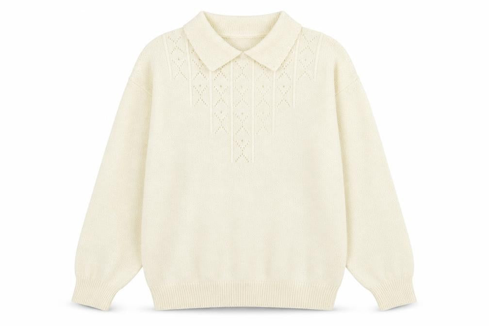 Littlewoods Womens Ivory Collared  Acrylic Pullover Jumper Size 14