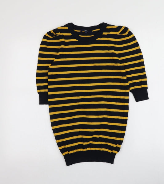 NEXT Womens Black Round Neck Striped Viscose Pullover Jumper Size 8