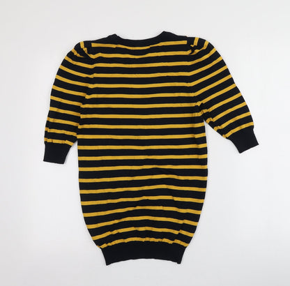 Next Womens Black Round Neck Striped Viscose Pullover Jumper Size 8