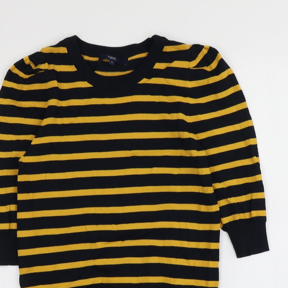 NEXT Womens Black Round Neck Striped Viscose Pullover Jumper Size 8