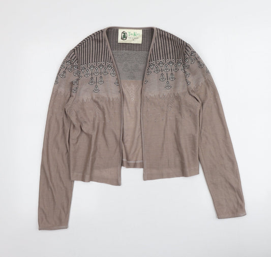 Tiki Knit Womens Brown V-Neck Geometric Acrylic Cardigan Jumper Size 12