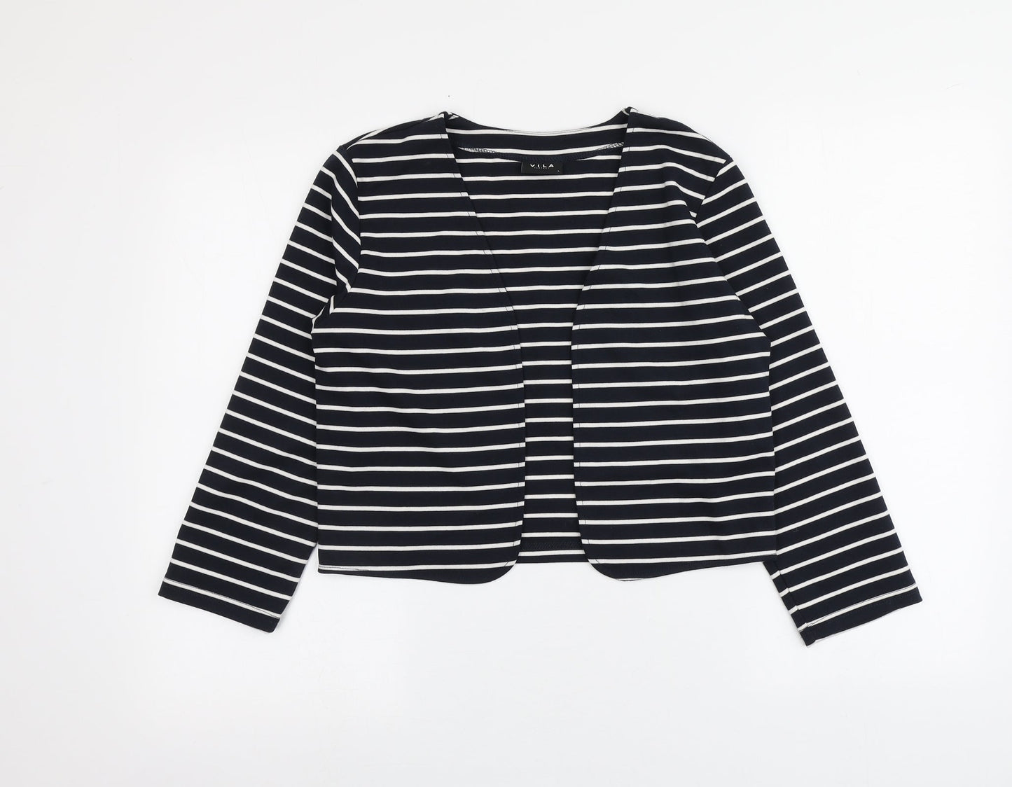 VILA Womens Blue V-Neck Striped Polyester Cardigan Jumper Size L