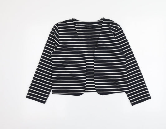 VILA Womens Blue V-Neck Striped Polyester Cardigan Jumper Size L