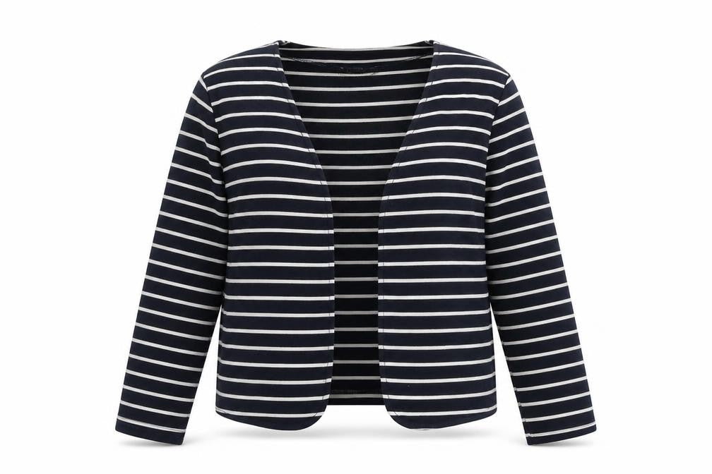 VILA Womens Blue V-Neck Striped Polyester Cardigan Jumper Size L