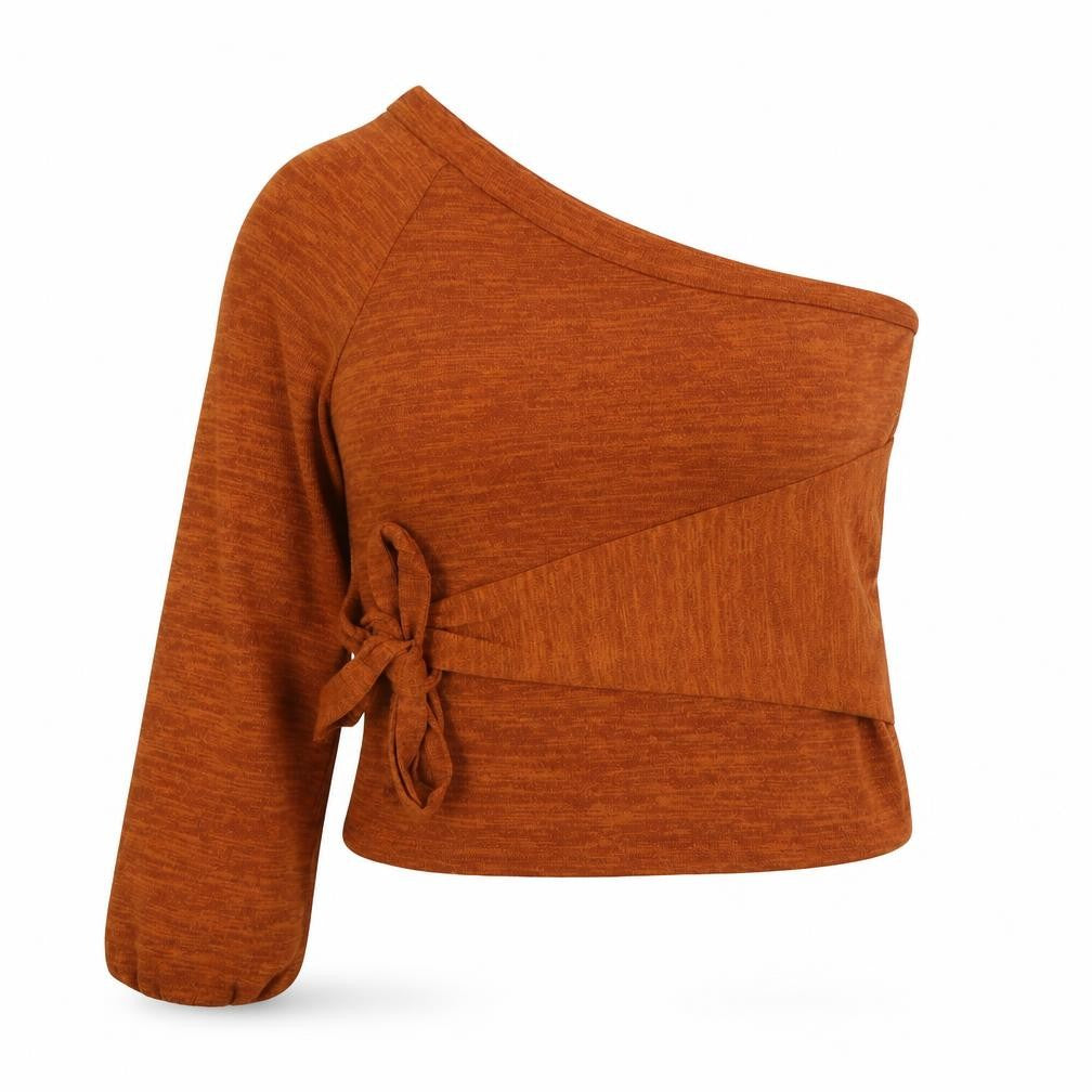 SheIn Womens Brown  Polyester Basic T-Shirt Size XL One Shoulder