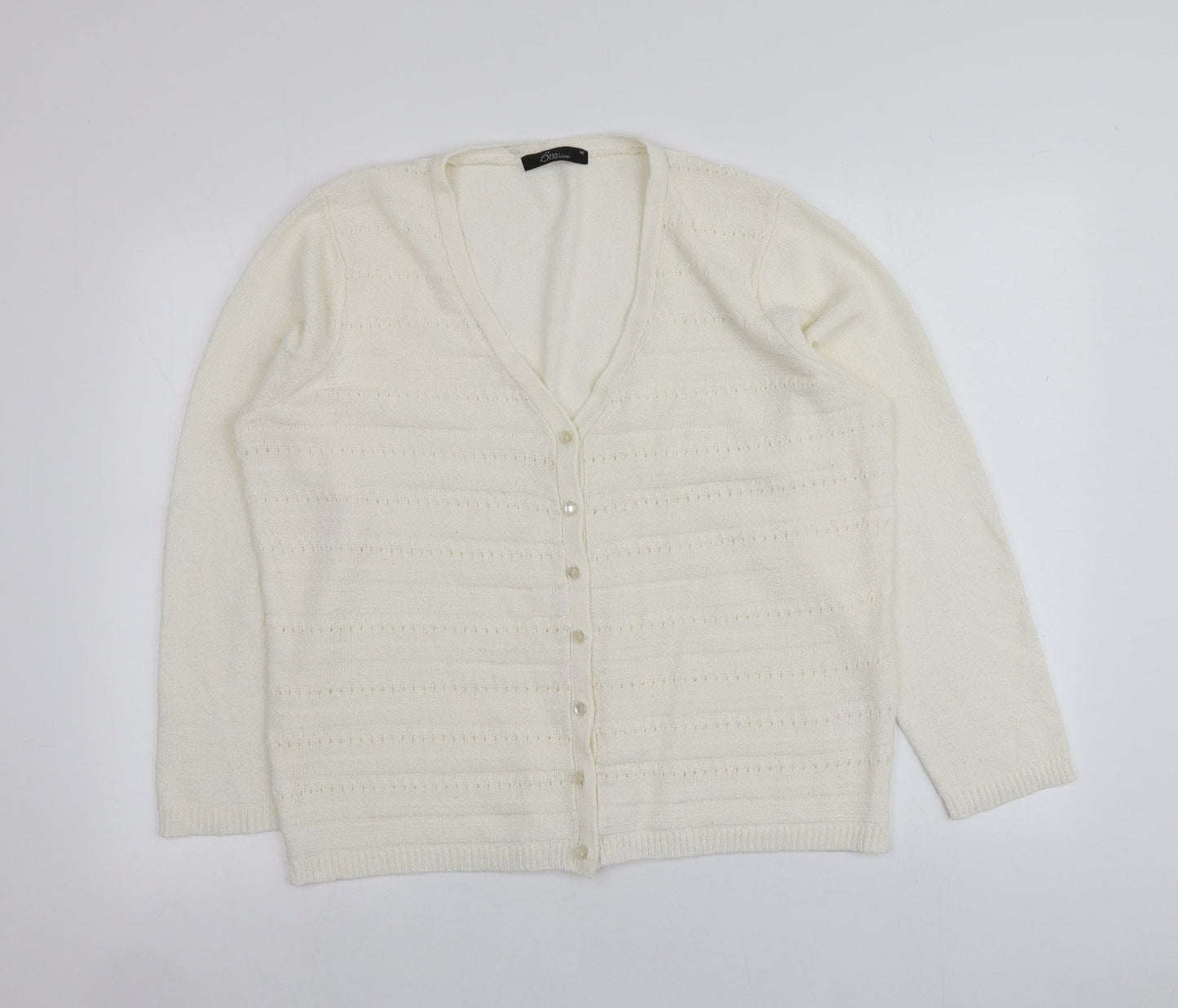 BM Womens Ivory V-Neck  Acrylic Cardigan Jumper Size M