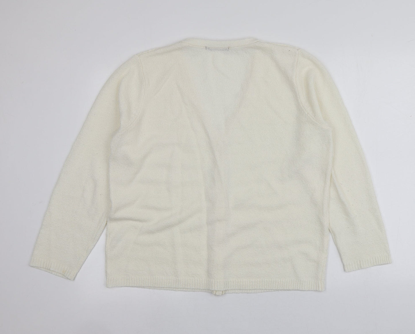 BM Womens Ivory V-Neck  Acrylic Cardigan Jumper Size M