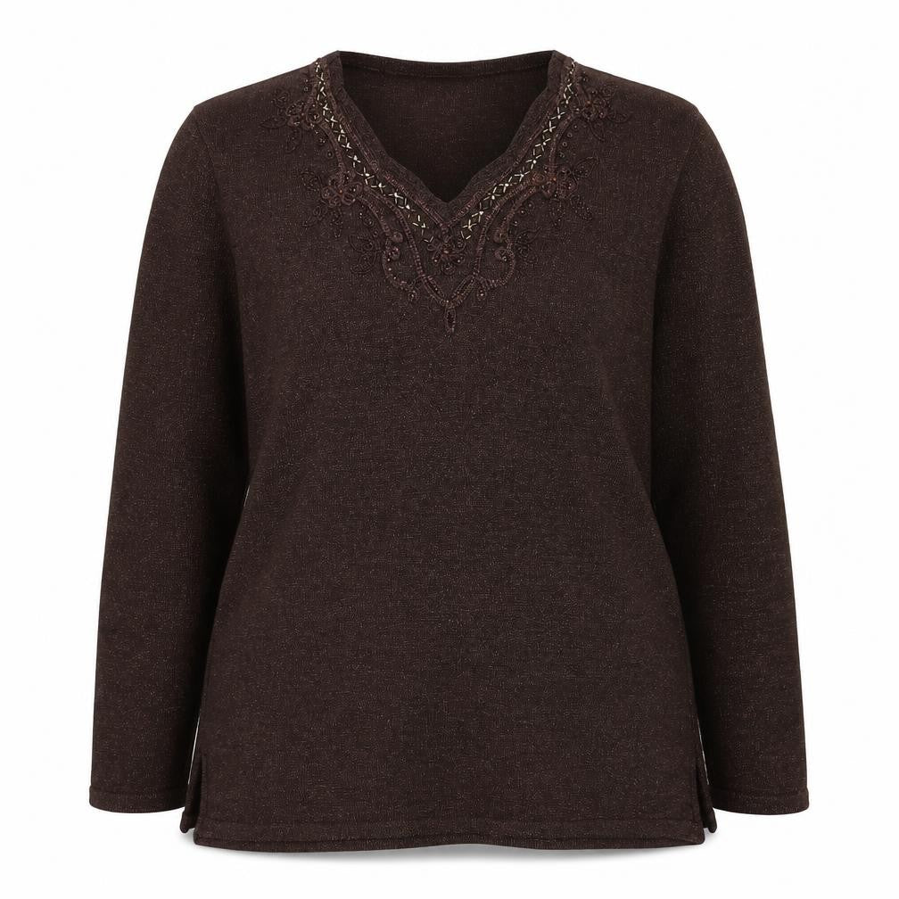 Reflect Womens Brown V-Neck Geometric Acrylic Pullover Jumper Size M