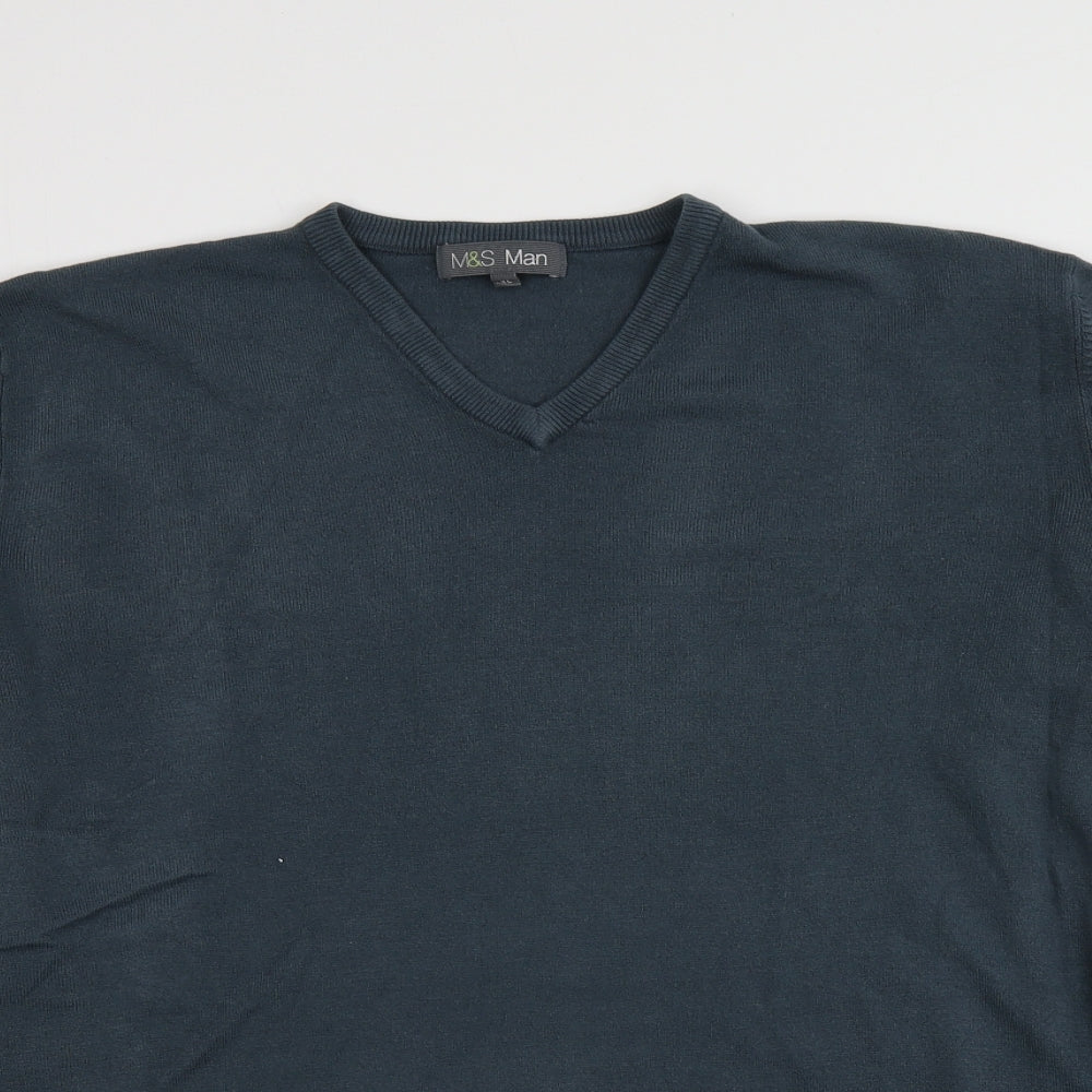 M&S Mens Grey V-Neck  Acrylic Pullover Jumper Size XL