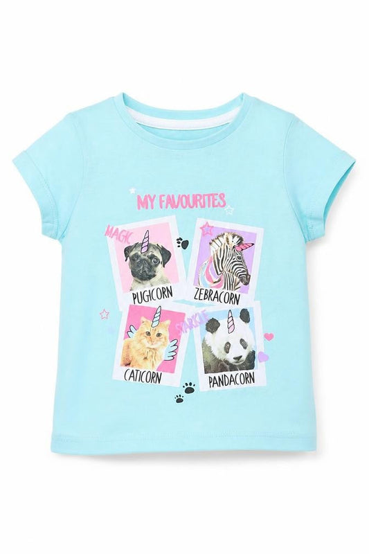 Pep&Co Baby Blue  Cotton Basic T-Shirt Size 12-18 Months Round Neck  - Animals