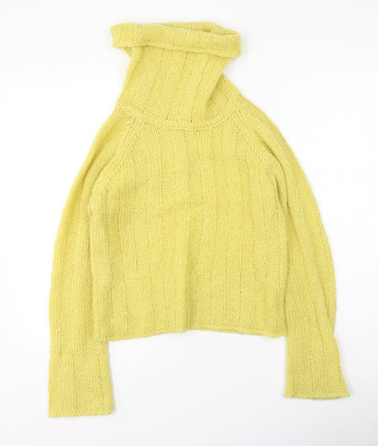 Preworn Womens Yellow High Neck  Polyester Pullover Jumper Size M