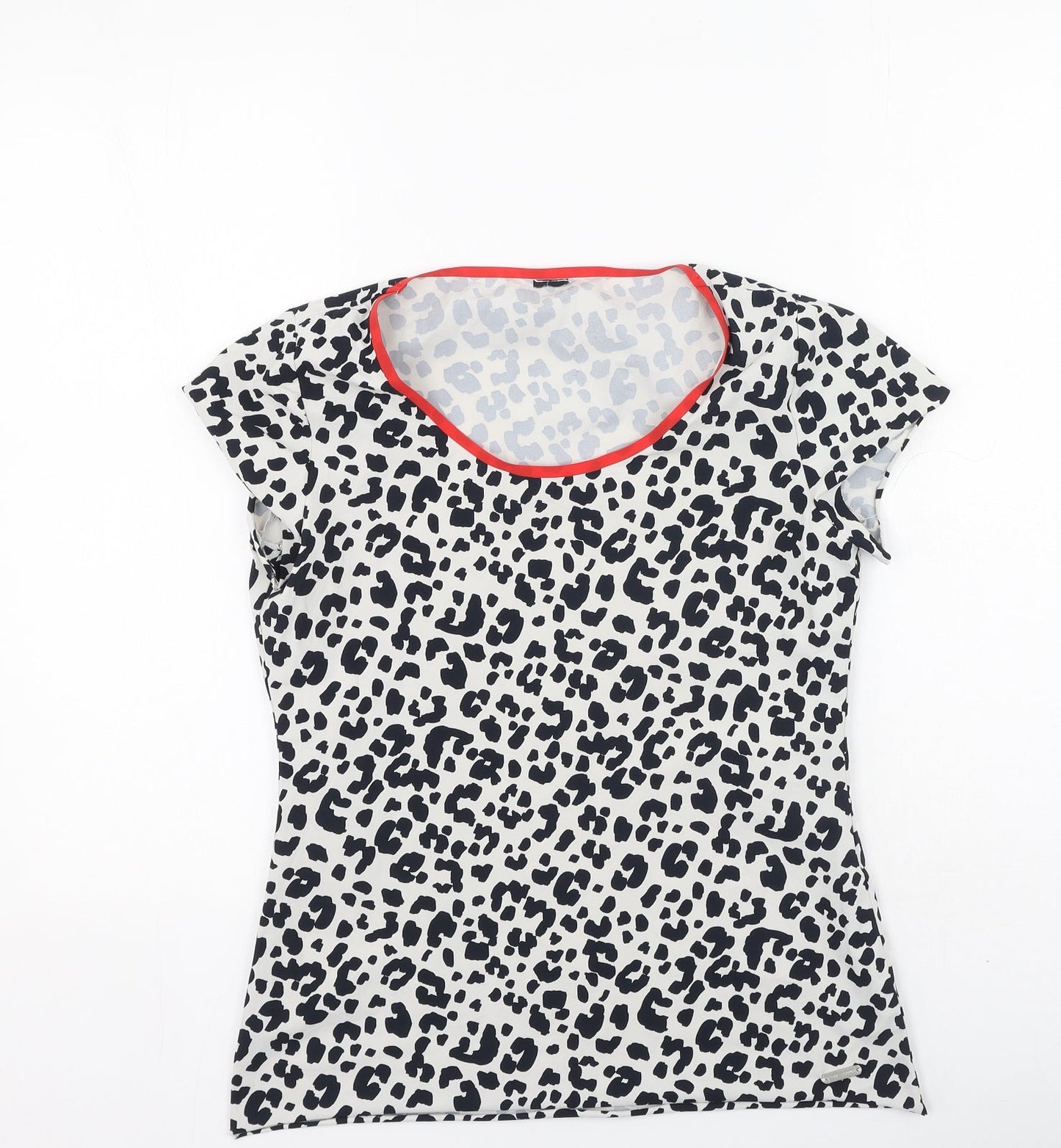 Preworn Womens Black Animal Print Polyamide Basic T-Shirt Size S Round Neck