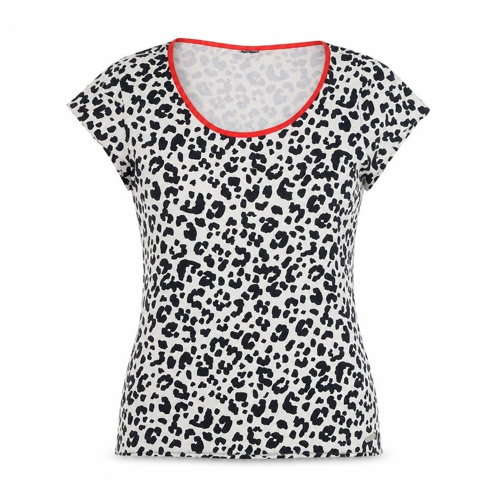 Preworn Womens Black Animal Print Polyamide Basic T-Shirt Size S Round Neck