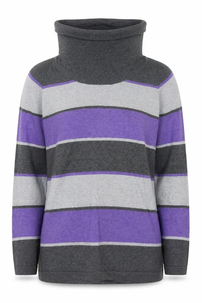 marble Womens Multicoloured High Neck Striped Cotton Pullover Jumper Size 10