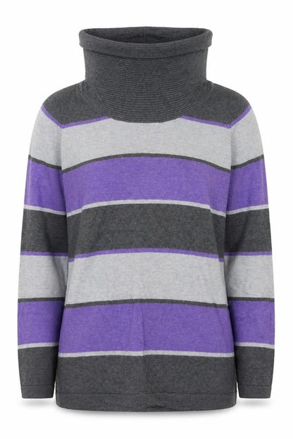 marble Womens Multicoloured High Neck Striped Cotton Pullover Jumper Size 10
