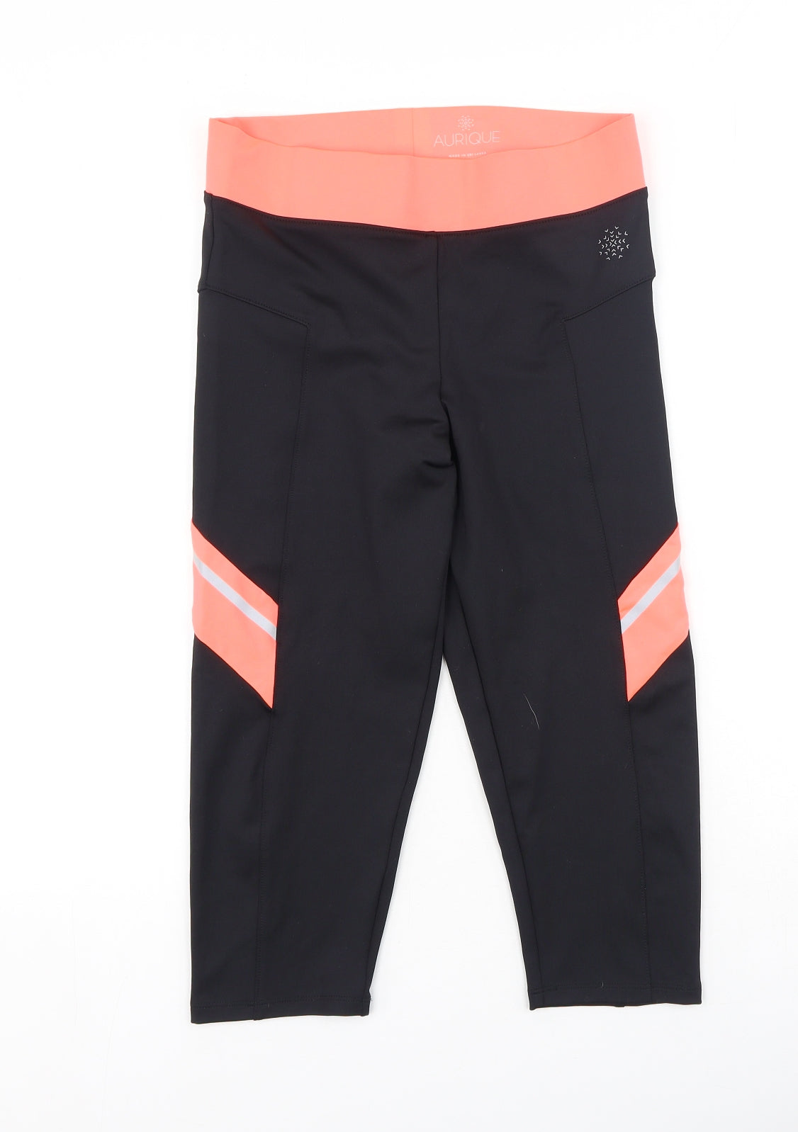 aurique Womens Black  Polyester Cropped Leggings Size M