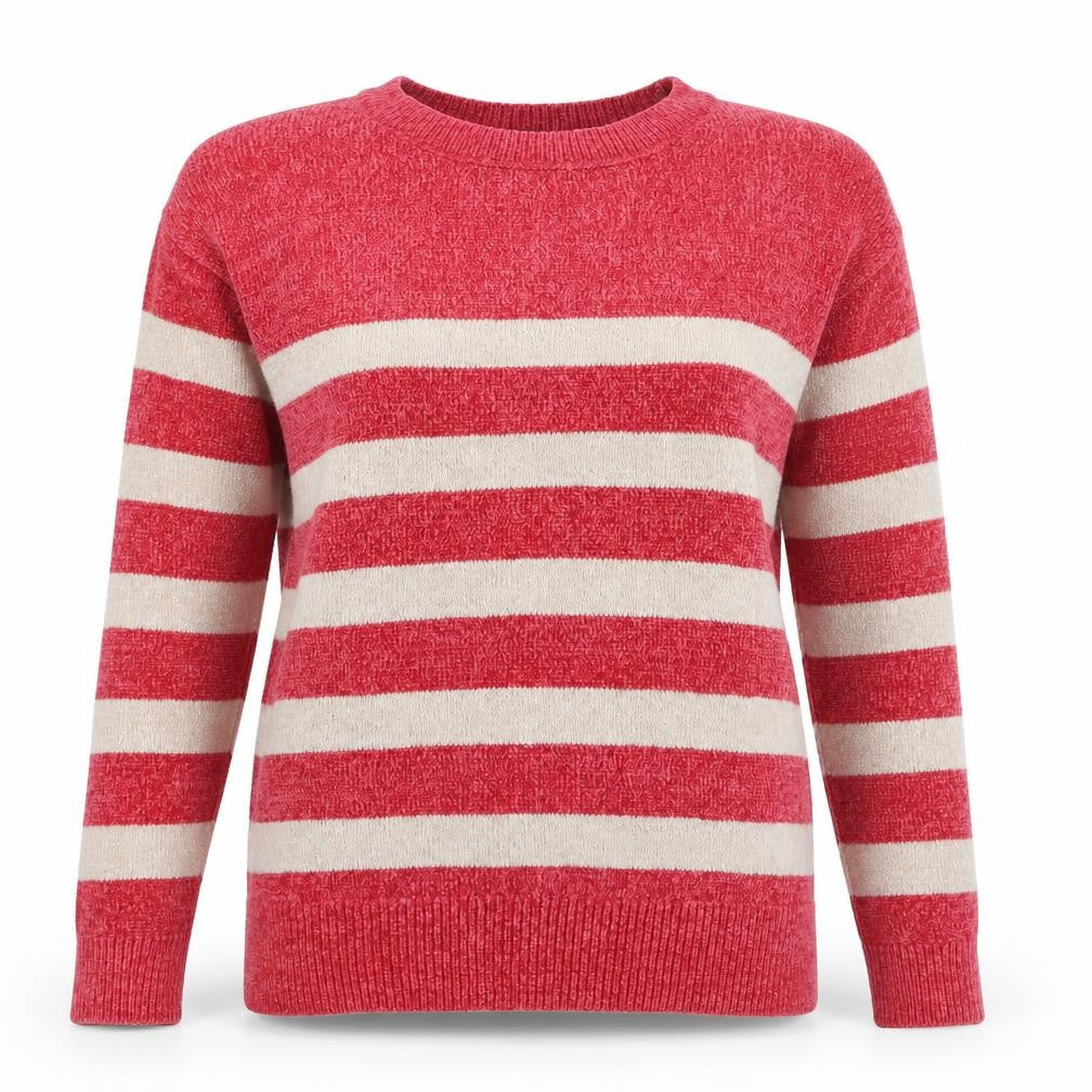 F&F Womens Pink Round Neck Striped Polyester Pullover Jumper Size 6