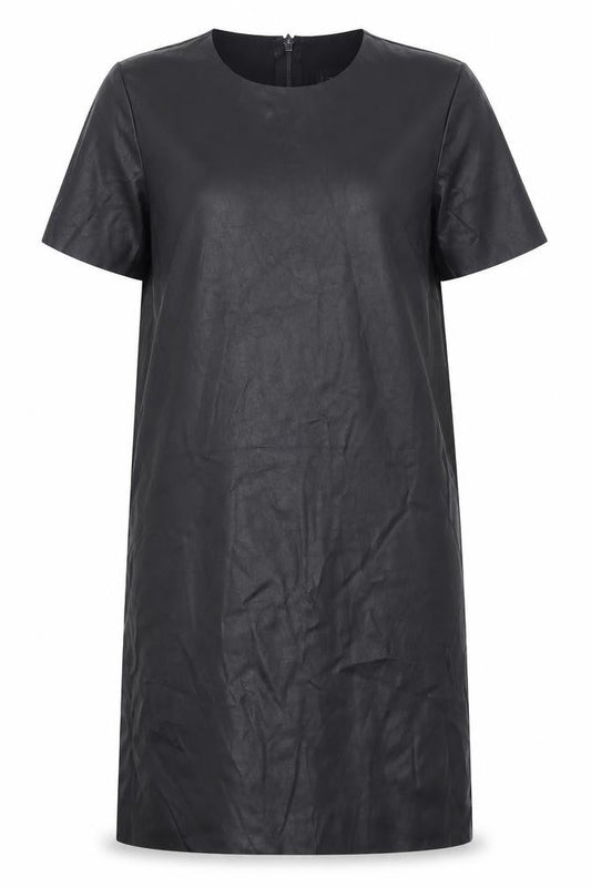 Topshop Womens Black  Polyurethane T-Shirt Dress  Size 6  Crew Neck Zip