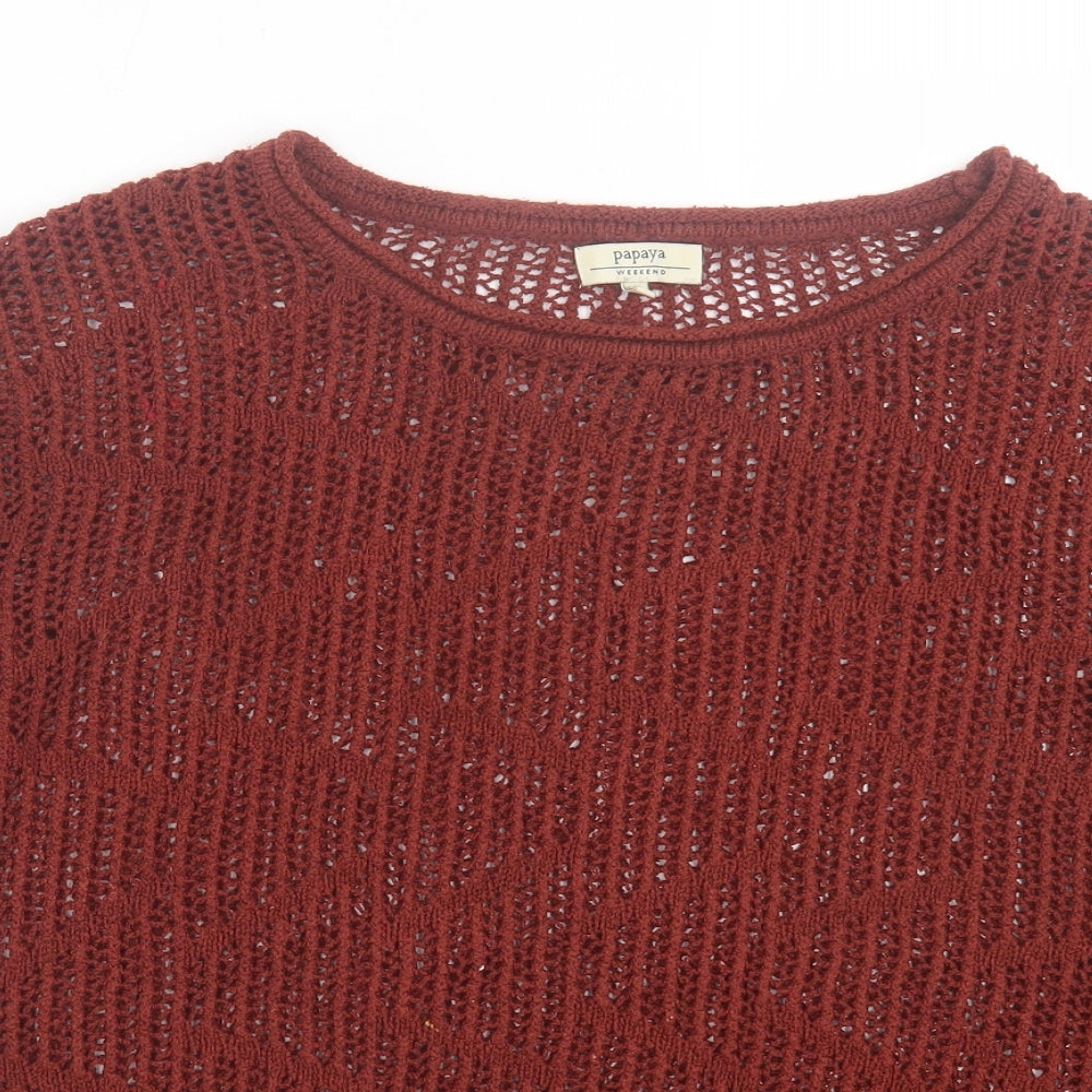 Papaya Womens Brown Boat Neck  Acrylic Pullover Jumper Size S