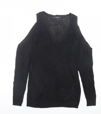 Next Womens Black V-Neck  Acrylic Pullover Jumper Size 6   - cold Shoulder