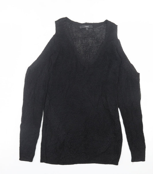 NEXT Womens Black V-Neck  Acrylic Pullover Jumper Size 6   - cold Shoulder